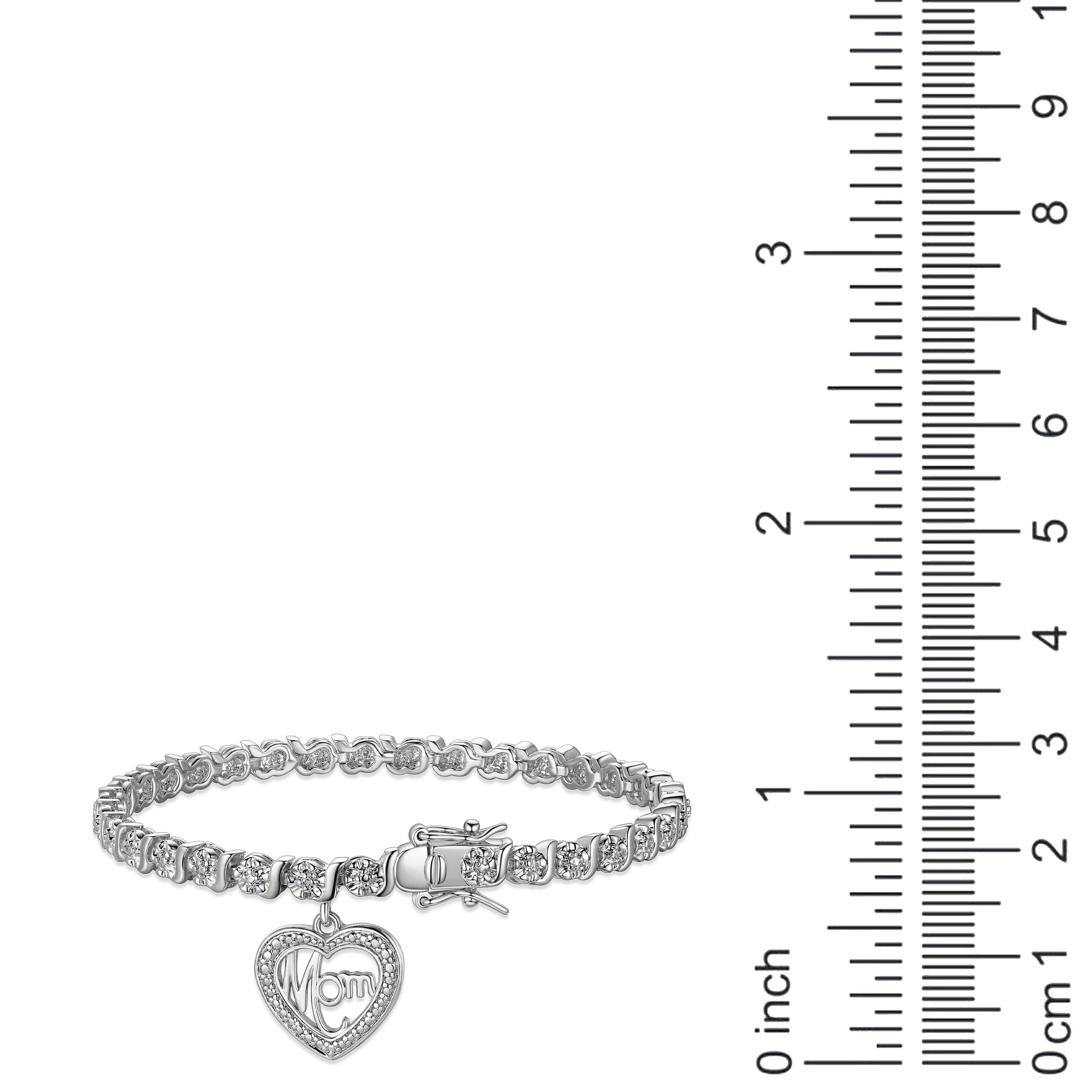 Diamond Accent Mom Charm Rhodium Plated 7.25” Tennis Bracelet, Adult Female