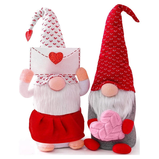 Scandinavian Gnome Dolls White and Red Cotton Decoration, Set of 2