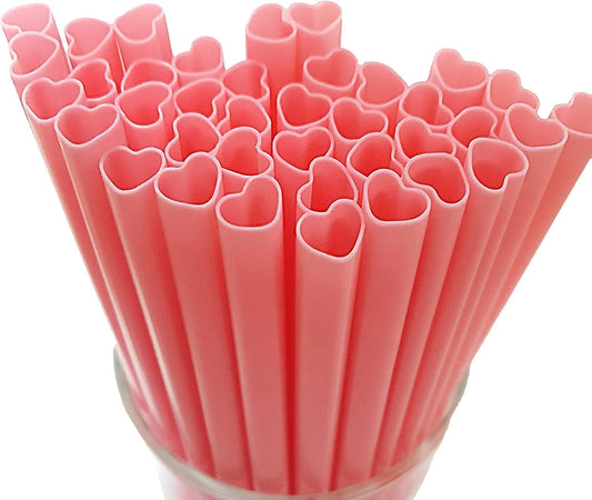 Disposable Heart Shaped Drinking Straws, Plastic Pink, 200 Count