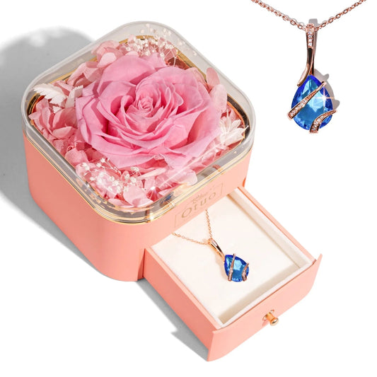 Preserved Roses Gift Jewerlry Box, Real Eternal Rose Flower with Necklace, Gifts for Girlfriend, Mom, Women, Wife, Birthday and Valentine'S Day (Pink)