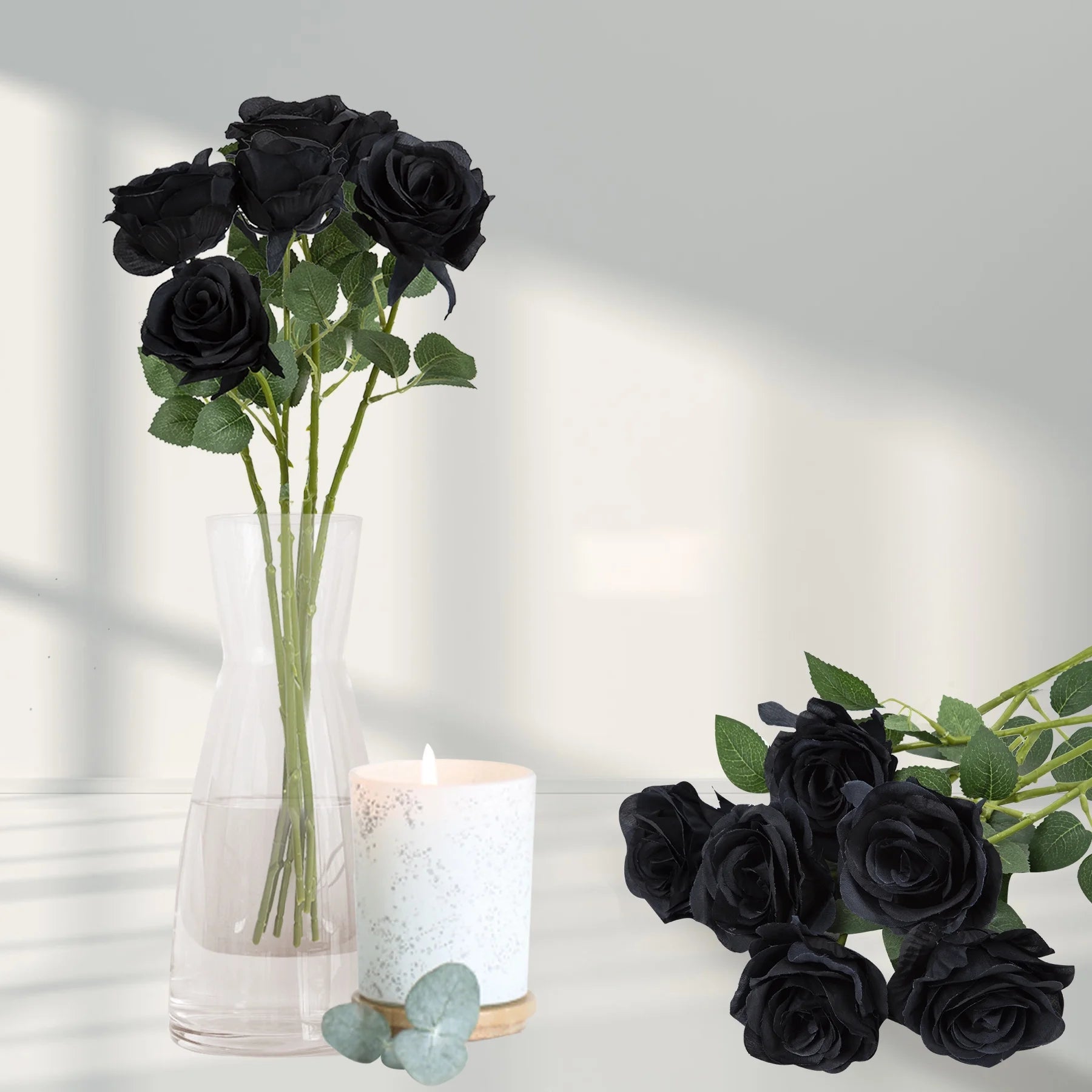 18 Pcs Fake Roses Artificial Flowers Black Silk Rose Flower Bouquet for Wedding Party Decorations Valentines Day Decor